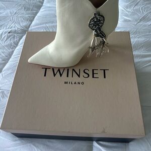 Jessica Simpson White Ankle Boots with Beaded Detail